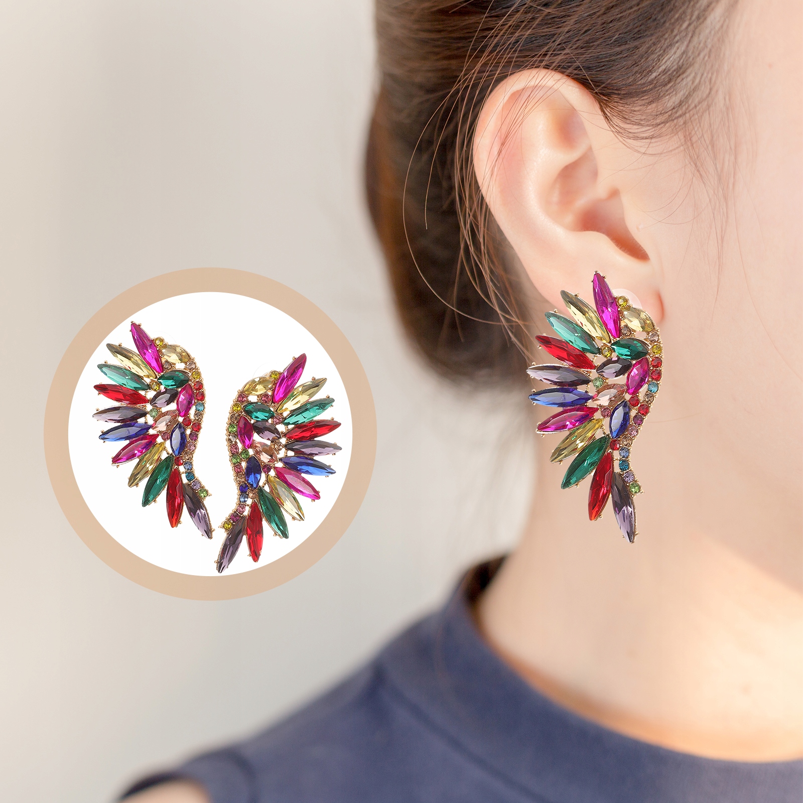 KOLCZYKI RYNKOWE KOLCZYKI SKRZYDŁA ANIOŁA KOLCZYKI ZWISZĄCE KRYSZTAŁOWE SKRZYDŁA Materiał Inny