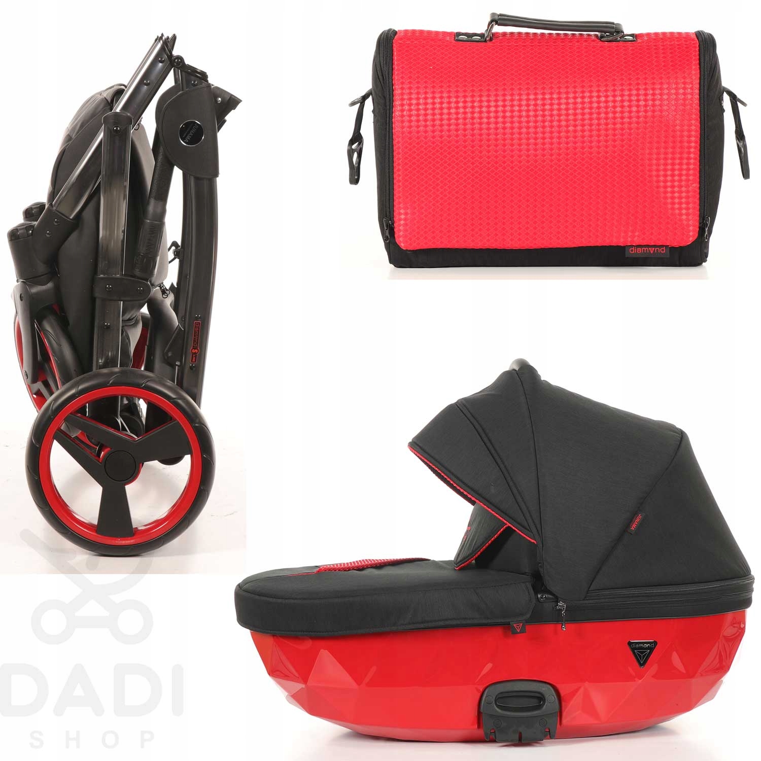 wózek dziecięcy Diamond S Line V2 Junama 4w1 czerwony 01 | COSMO Kolor biały czarny Odcienie czerwieni Odcienie szarości i srebra Wielokolorowy