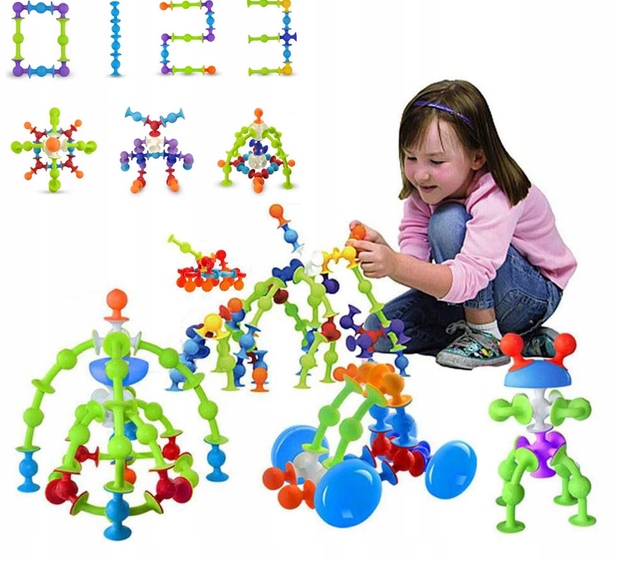 PRZYSSAWKI RZUTKI KLOCKI KONSTRUKCYJNE KOLOROWE Liczba elementów 96