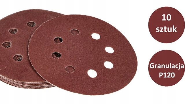 10 Sztuk.papier Ścierny 125 Krążki Samoprzylepne Na Rzep Z Otworami P120