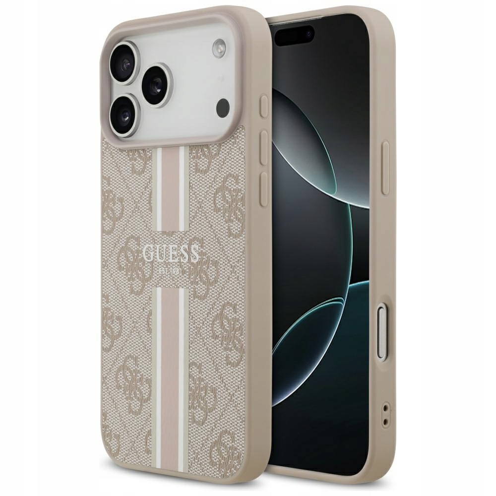 Pouzdro Guess 4G Printed Stripes MagSafe pro iPhone 17 Pro Max, růžové