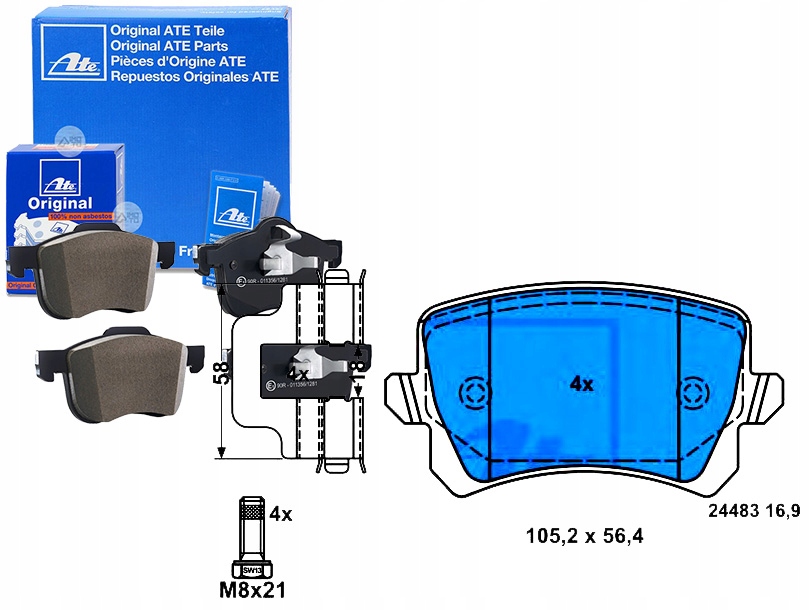 ATE13.0460-2749.2 Komplet Brzdových Destiček Zadní (pro Ta Asistent řidiče #33