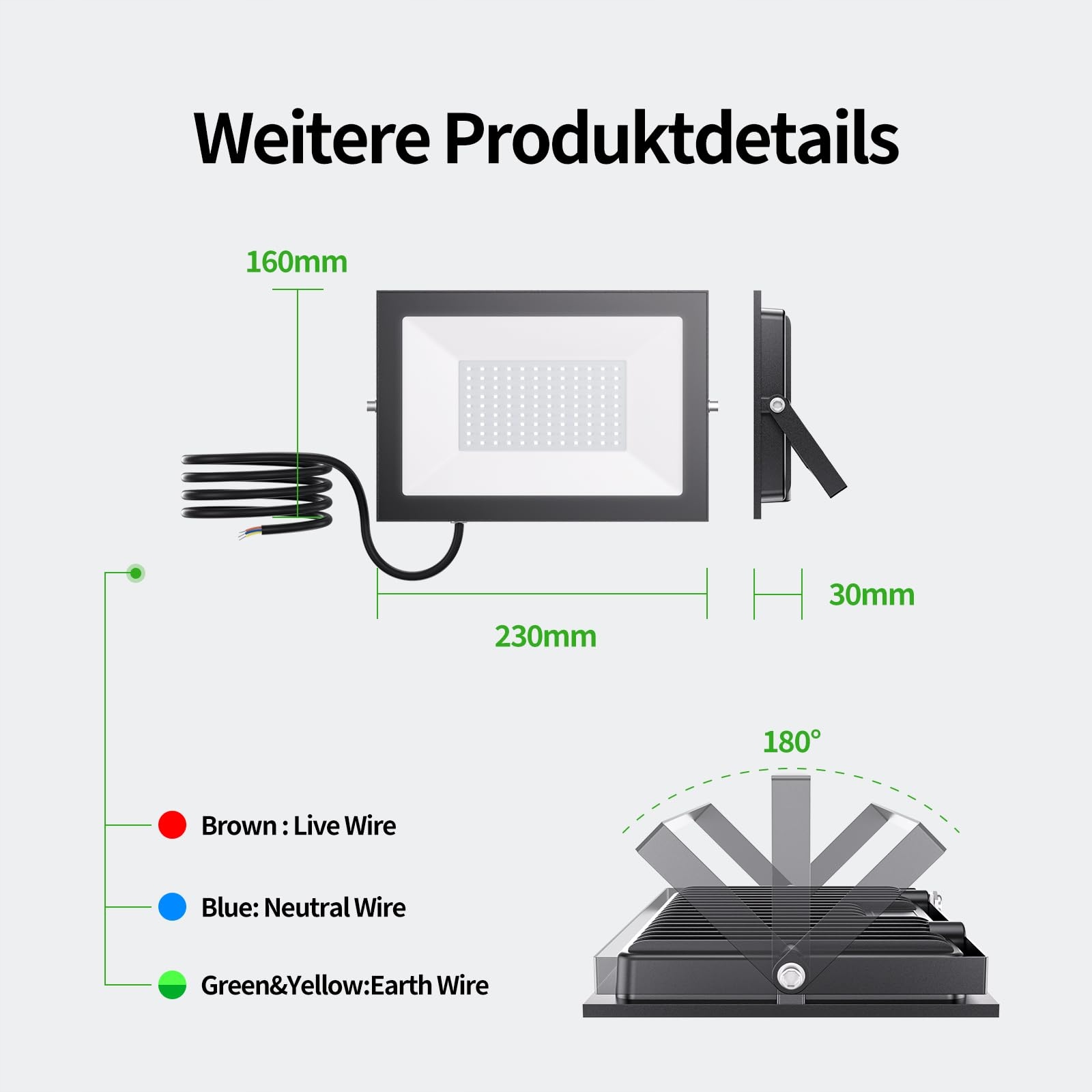 Reflektor LED Wodoodporny Jasny Do Ogrodu Garażu 100W IP65 6500K ALLIN — miniatura 6