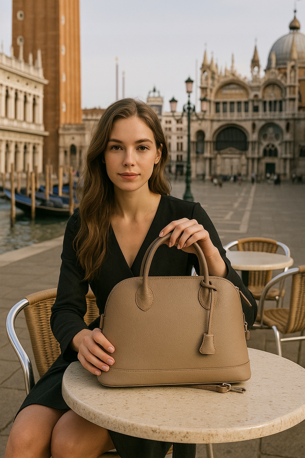 Velký italský kufr s visacím zámkem Vera Pelle, kožená prostorná taška A4 Béžová