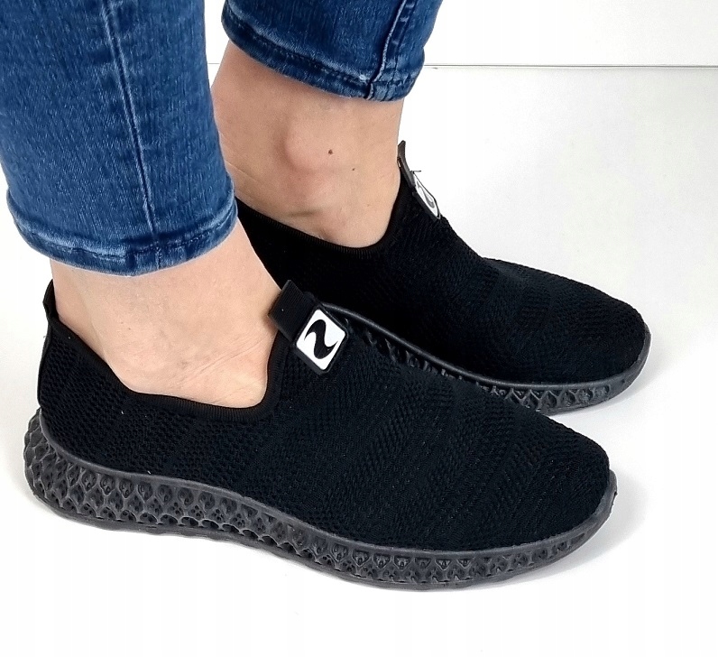 CZARNE PŁASKIE ELASTYCZNE BUTY SKARPETA 40