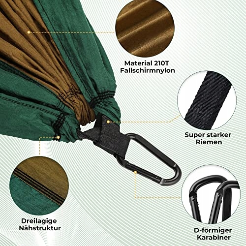 GLYMNIS Hamak Ultralekki Outdoor Podróżny z Linami i Karabińczykami Brąz Zi — miniatura 4