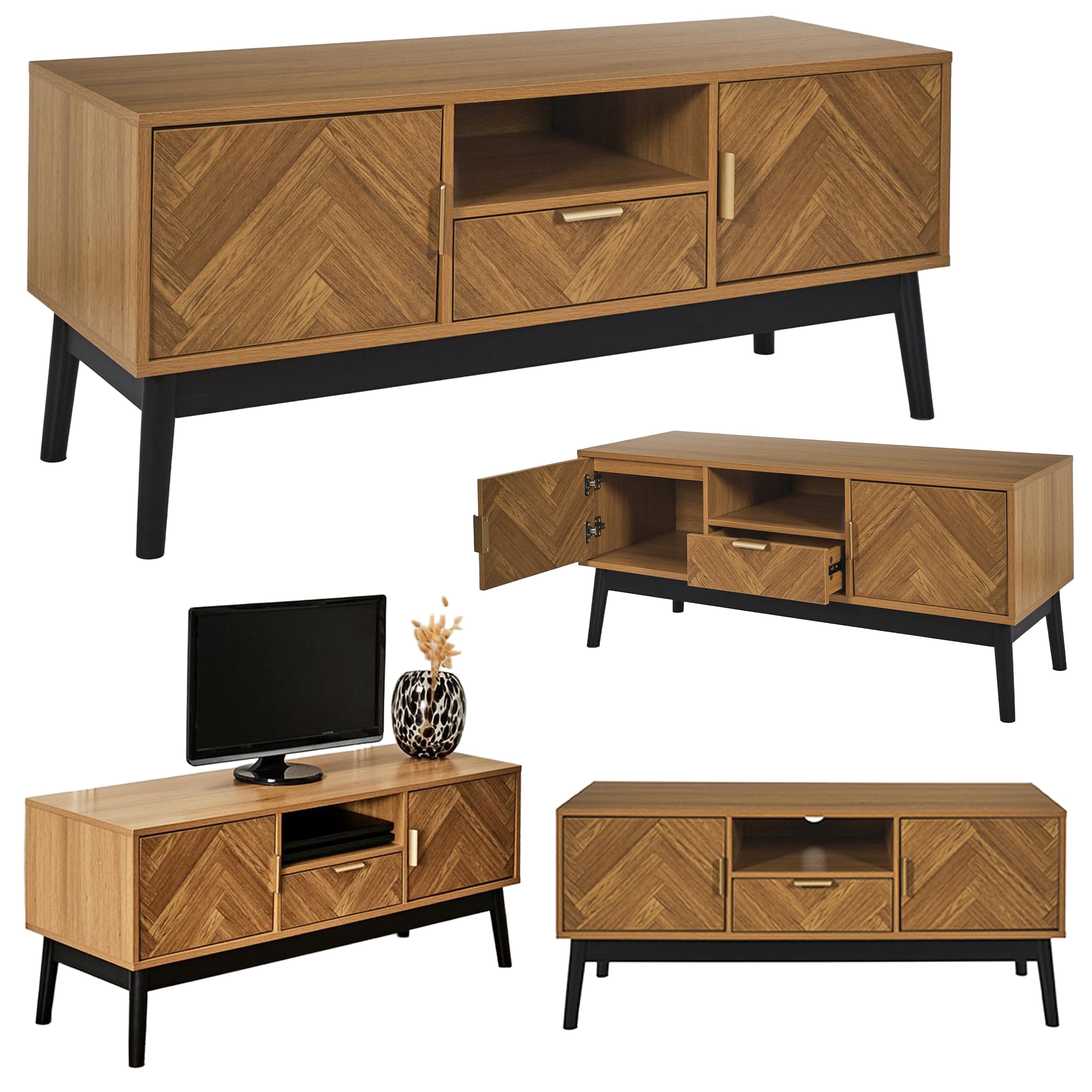 Rtv skrinka Chevron s policami a zásuvkou 2 stojace skrinky 110x40x48 cm Tv hnedá