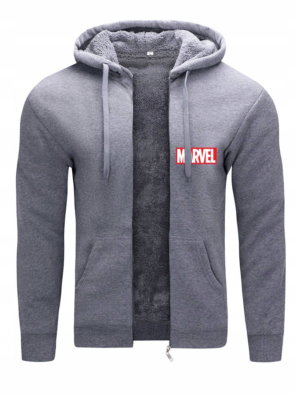 Teplá Mikina Pánská Zateplená S Kapucí A Kožešinou Marvel Šedá XXL
