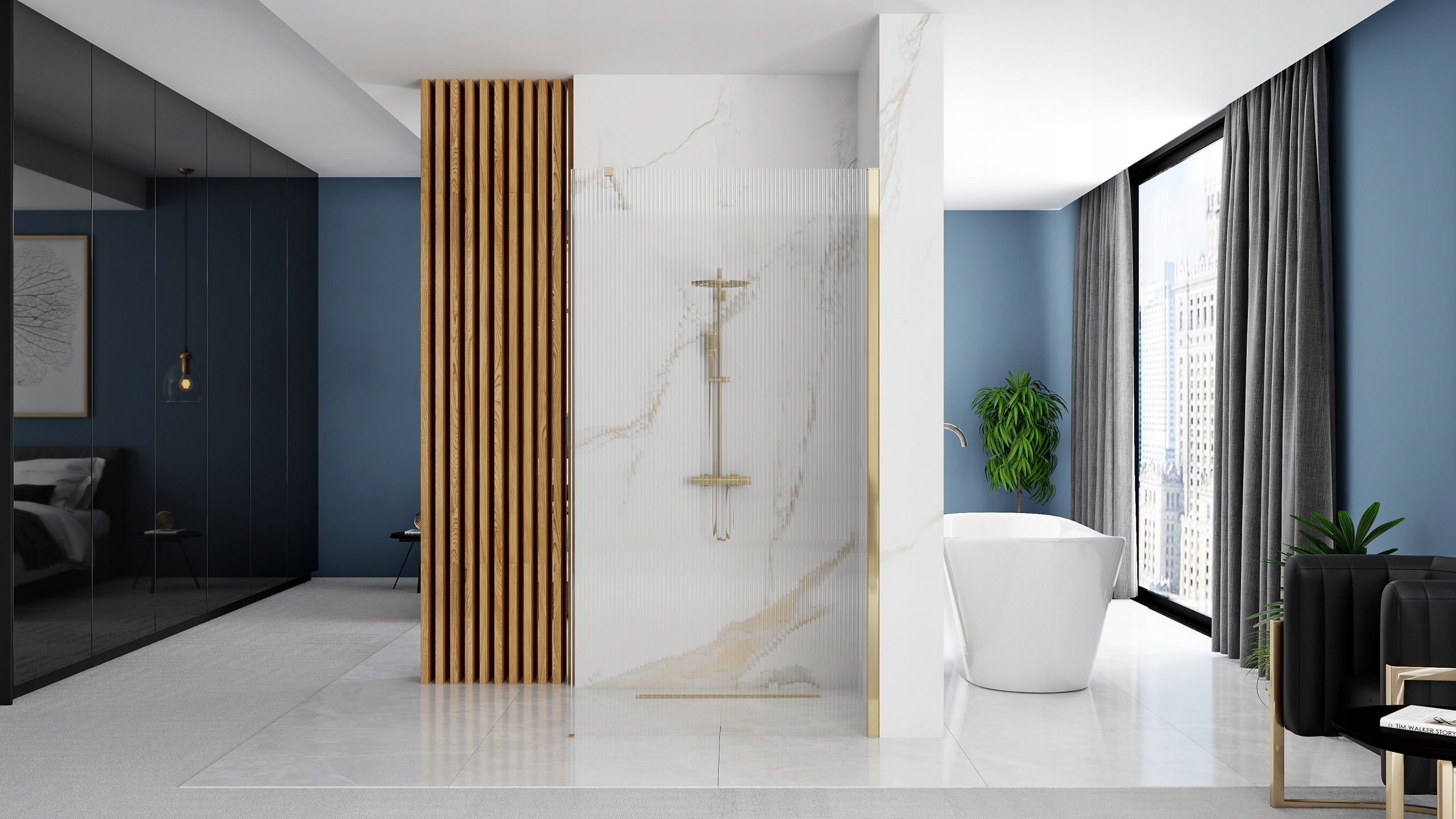 Ścianka prysznicowa AERO INTIMO 120 złota WALK-IN Mocowanie uniwersalne