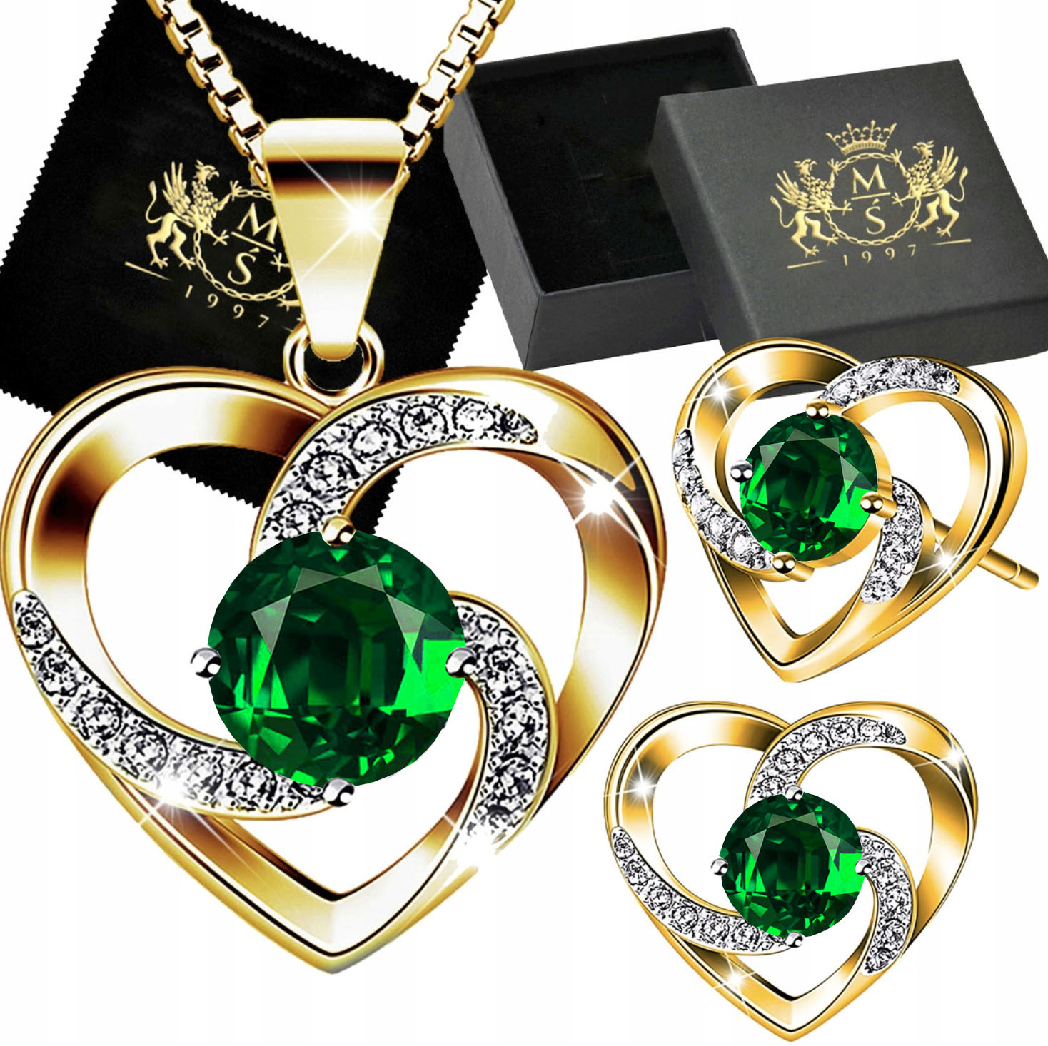 Sada šperků Zlaté Stříbro 925 Pozlacený set Srdce Zirkon Dárek