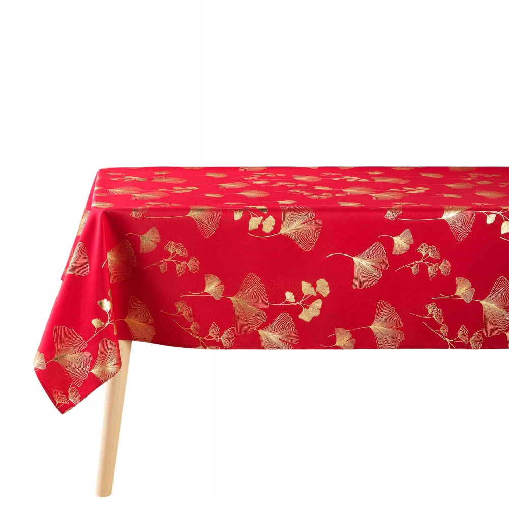 Obdélníkový Ubrus 150 X 240 CM Polyester Červený Zlatý Ginkgo Metalický