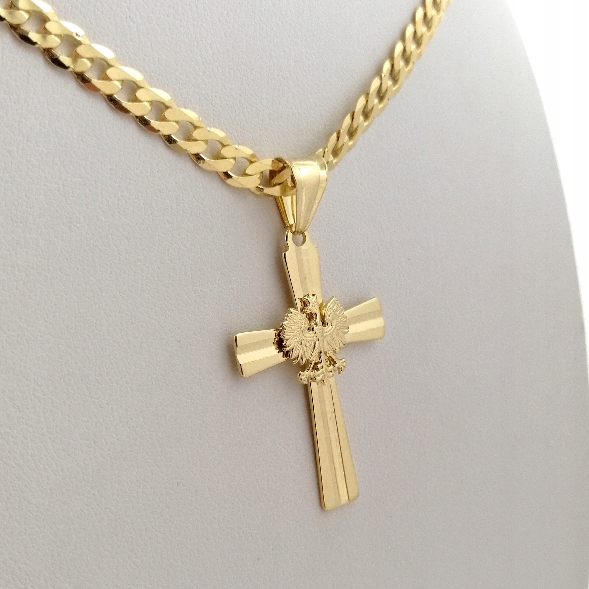 ZŁOTY ŁAŃCUSZEK PANCERKA + KRZYŻ ORZEŁEK 925 PREZENT DLA CHŁOPCA + GRAWER Marka Golden Celebrity