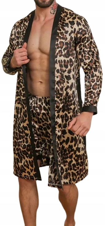 Komplet Župan Panterka Pyžamové Kalhoty Chladivá Hedvábná Saténová Barva XL