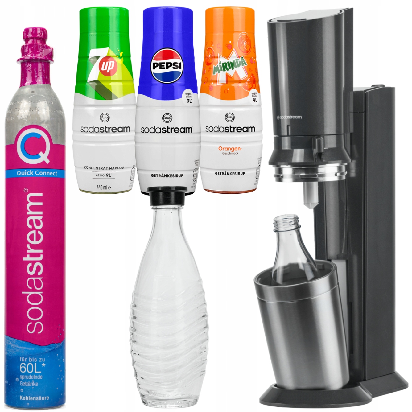 Saturator Do Wody Sodastream Crystal 3.0 Szklana Karafka Nabój 3 Syropy