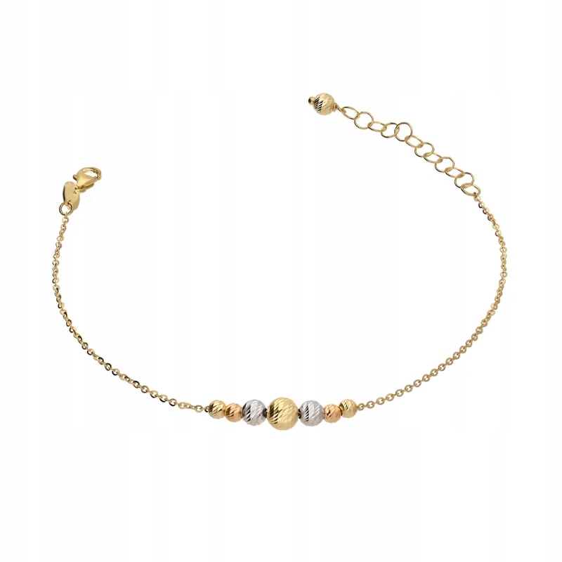 Zlatý dámský náramek 585, módní, s gravírovanými kuličkami, tři barvy