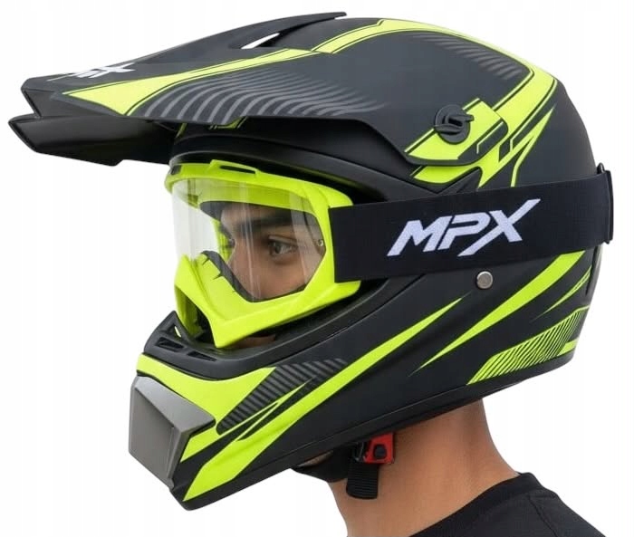 Kask Czarny Mat Fluo Żółty+gogle Hulajnoga Elektryczna Bmx Rower L 59-60cm