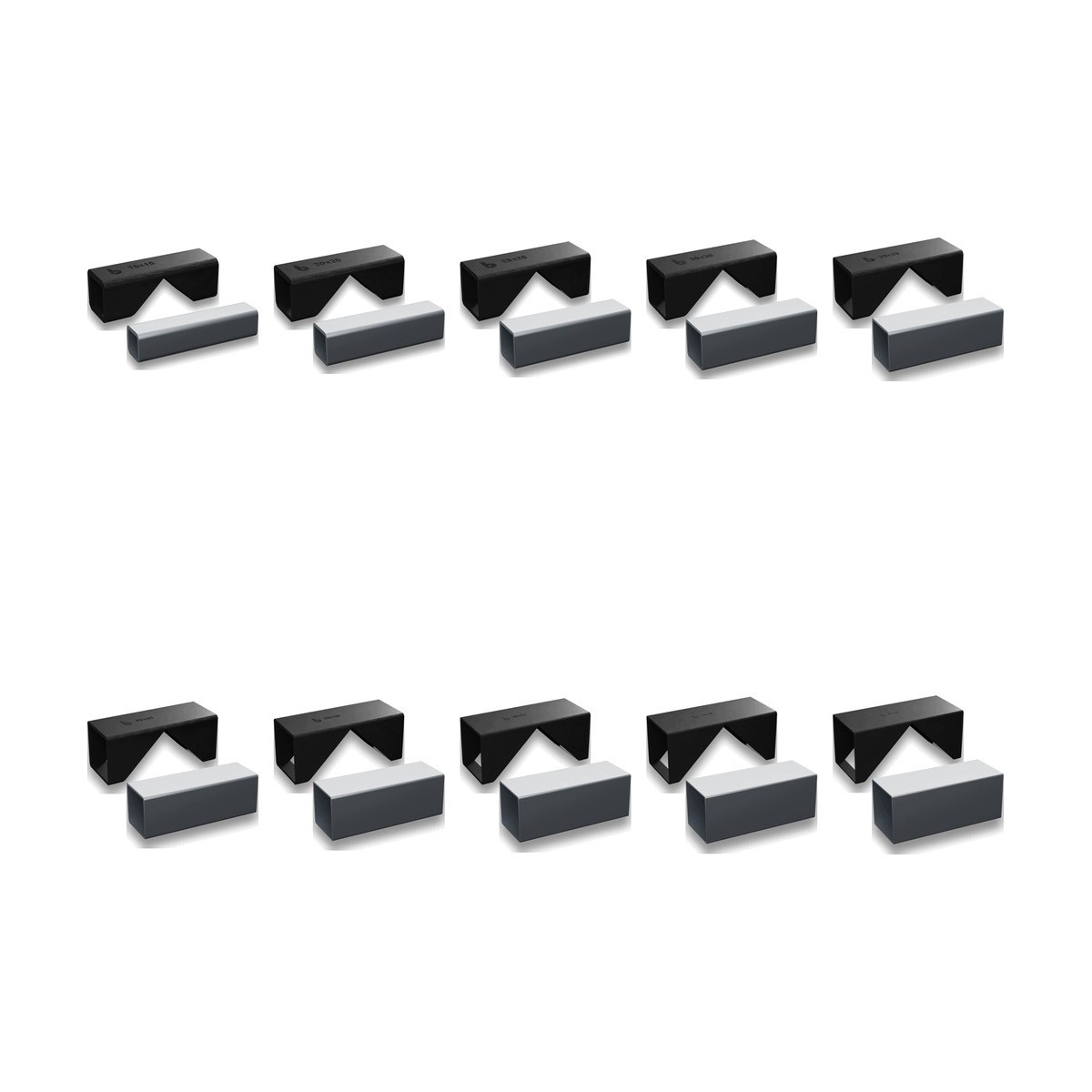 Sada 10 vzorníků ohýbání V pro profily 15x15–80x80 mm