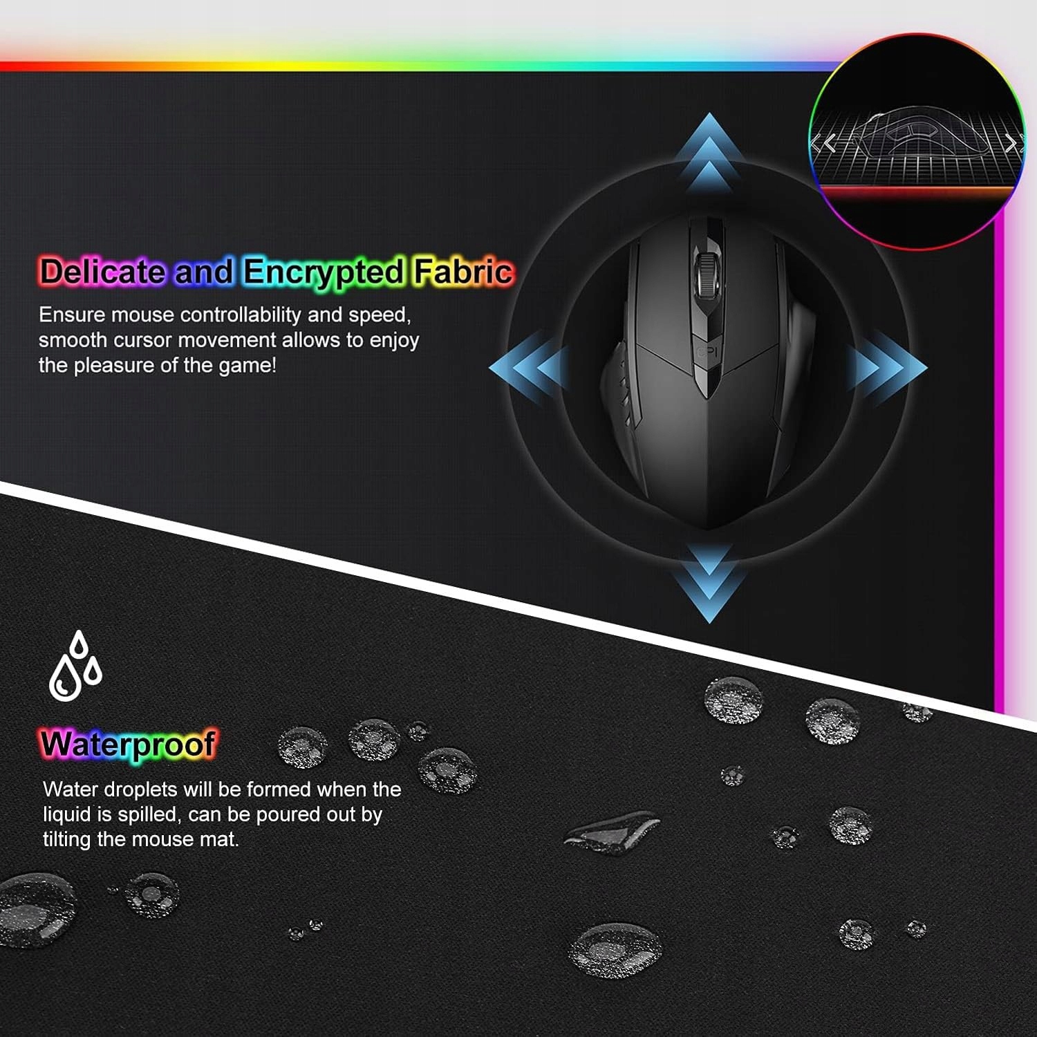 RGB Gaming Pad 900x400mm XXL 14 LED Wodoodporna Podkładka — miniatura 7