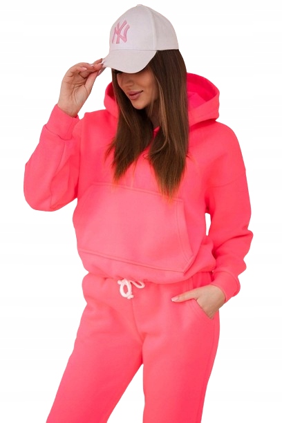 Zateplený komplet se zavazovací mikinou ve spodní části, růžový neon