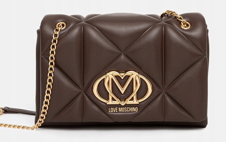 Prošívaná kabelka na řetízku Love Moschino, hnědá