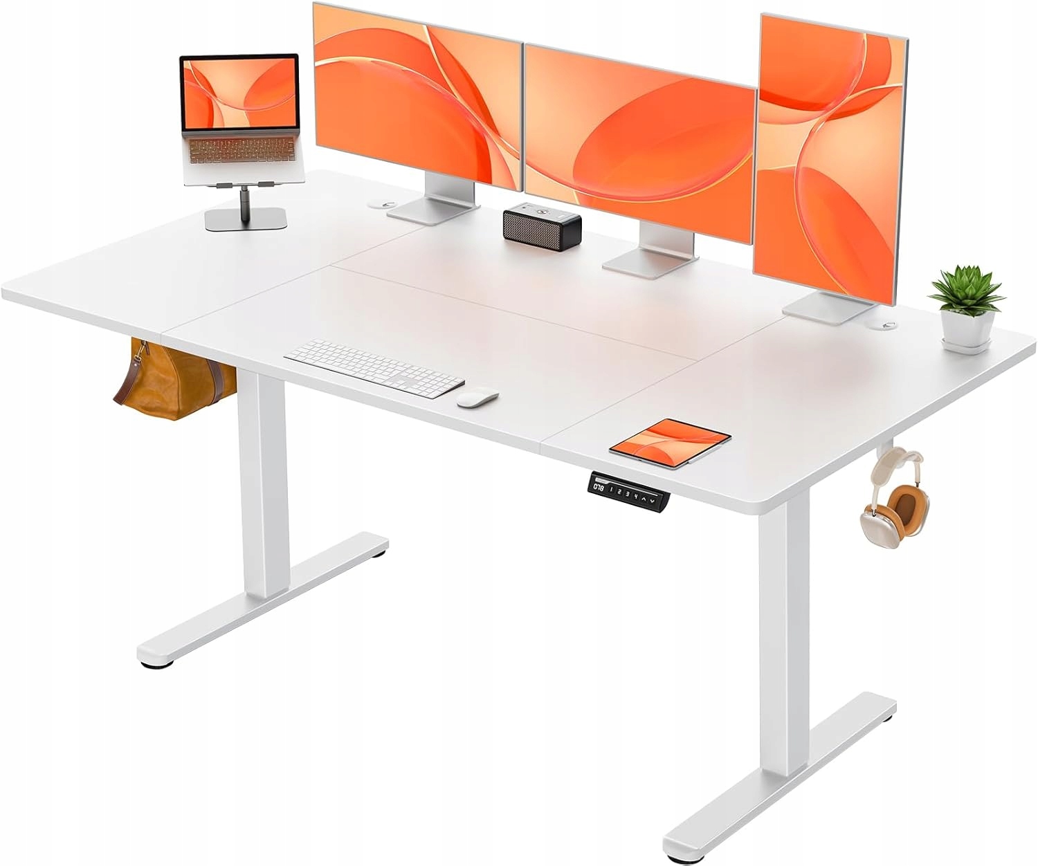 Biurko Regulowane Elektrycznie 160 x80 cm. Ergear. Białe.