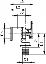 TECEflex KOLANO Z ŁAPAMI 20X1/2 GW ŚCIENNE MOSIĄDZ TECE 768520 Typ kształtka