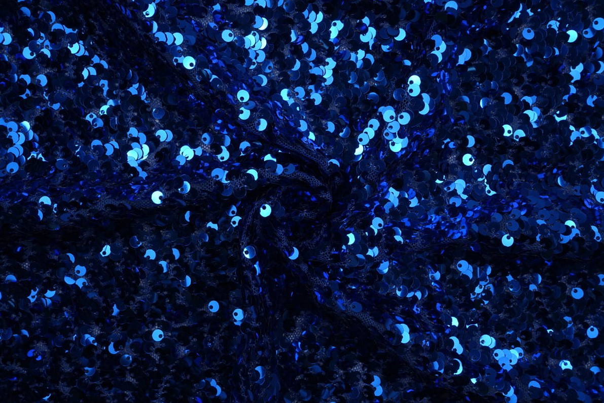 Látka S Flitry Flitrový Modrý Safír Na Síťce