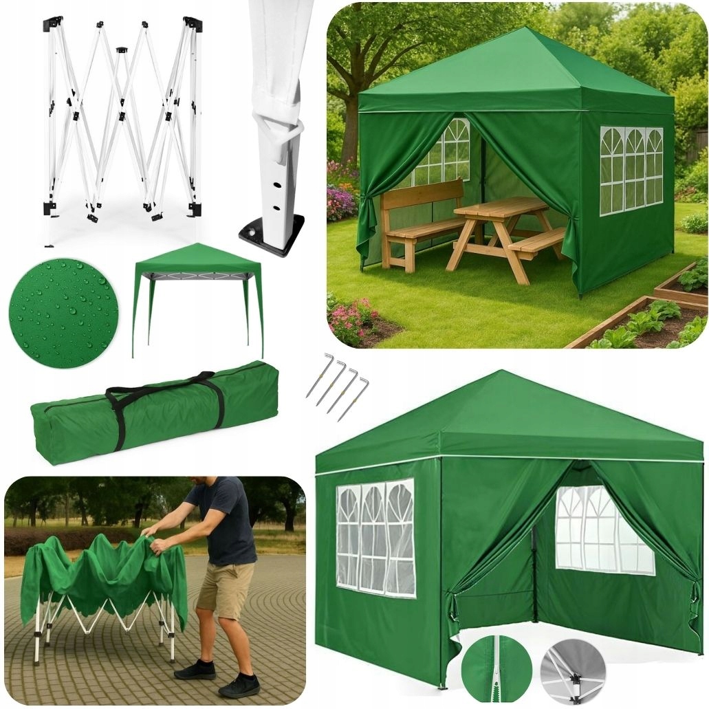 Namiot Ogrodowy 3x3m Rozkładany Automatycznie z 4 Ściankami Pawilon Altan