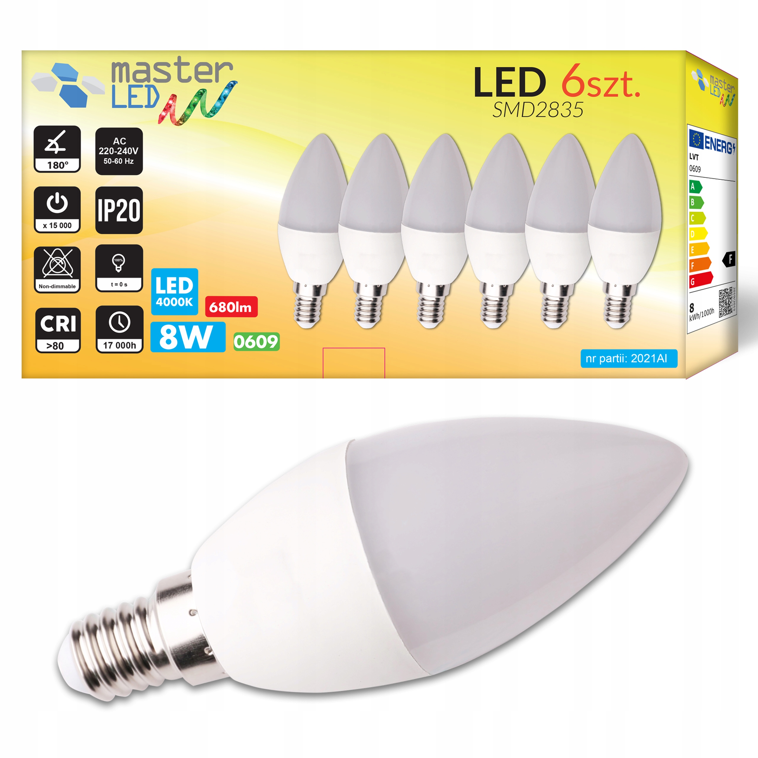 

Zestaw 6x Żarówka Led 8W 230V C37 SMD2835 wielopak