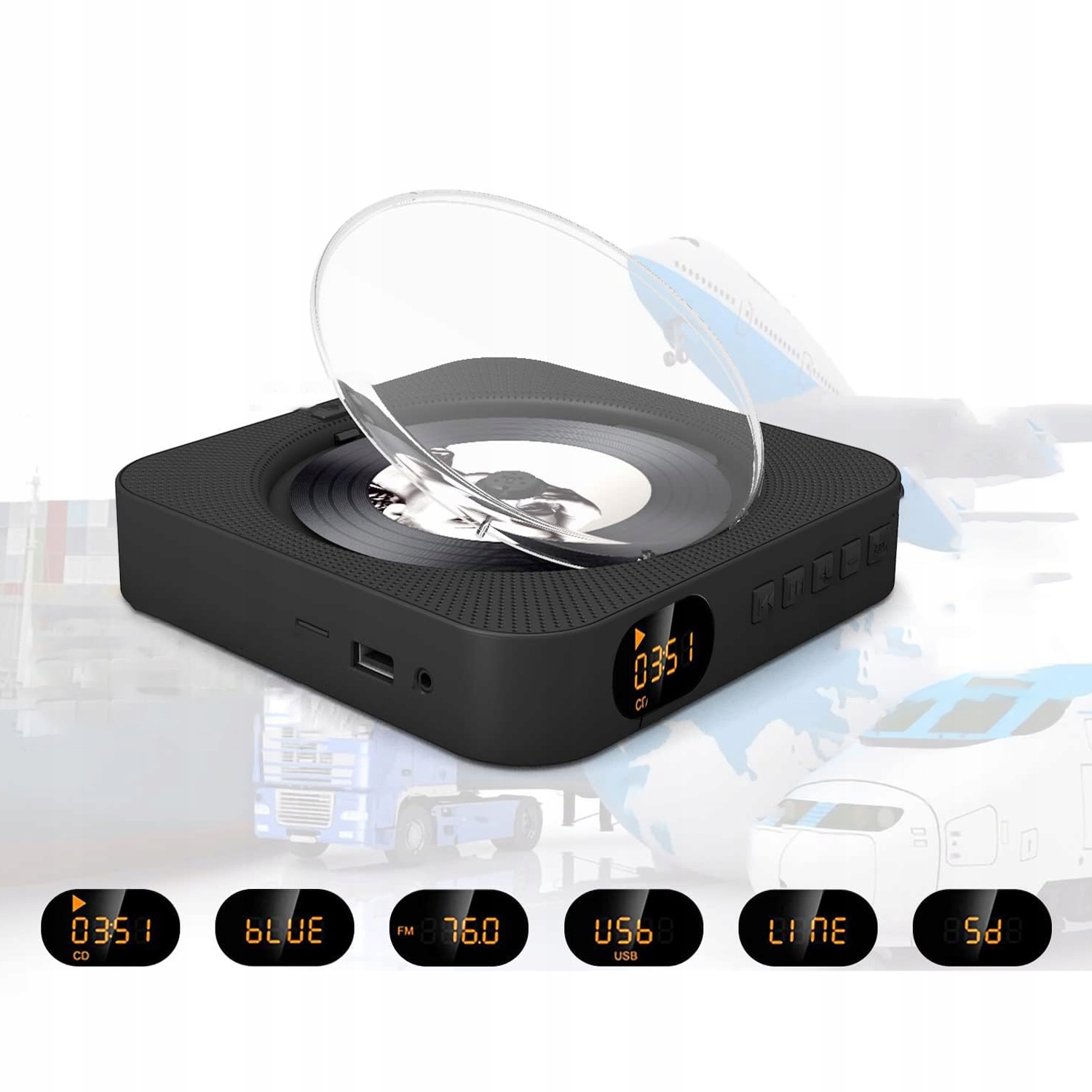 ODTWARZACZ PRZENOŚNY CD GŁOŚNIK BLUETOOTH RADIO FM AUX MP3 USB TF Rodzaj odtwarzanych nośników CD Audio