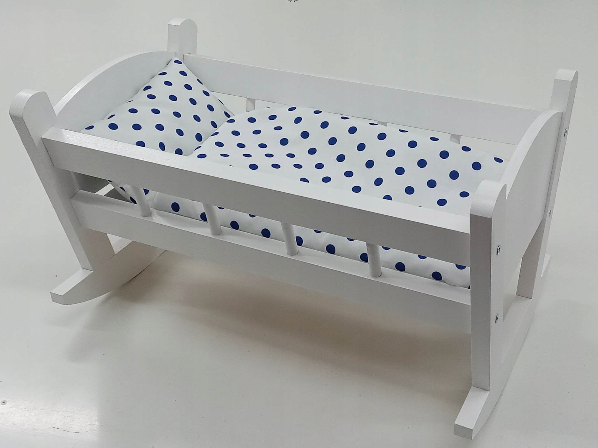 BIAŁA KOŁYSKA drewniana dla lalek +POŚCIEL