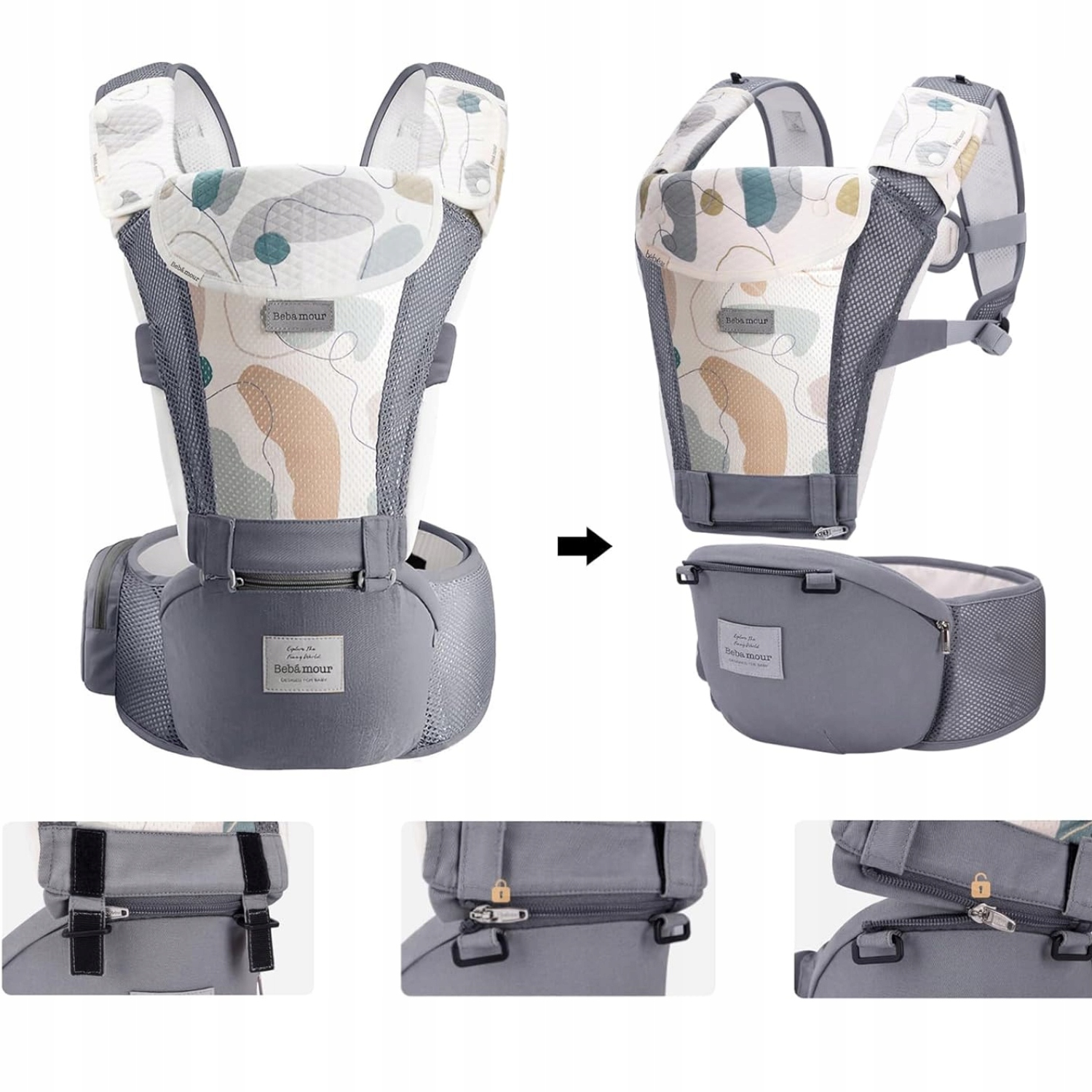 BEBEAR Nosidełko Ergonomiczne 6w1 3D Air Mesh Dla Niemowląt i Dzieci — miniatura 13