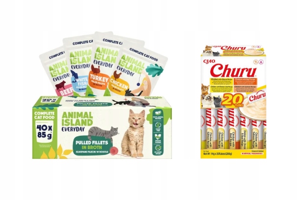 Levně Animal Island MIX Chutí 40x85g Inaba Churu s kuřecím a hovězím masem 20x14g