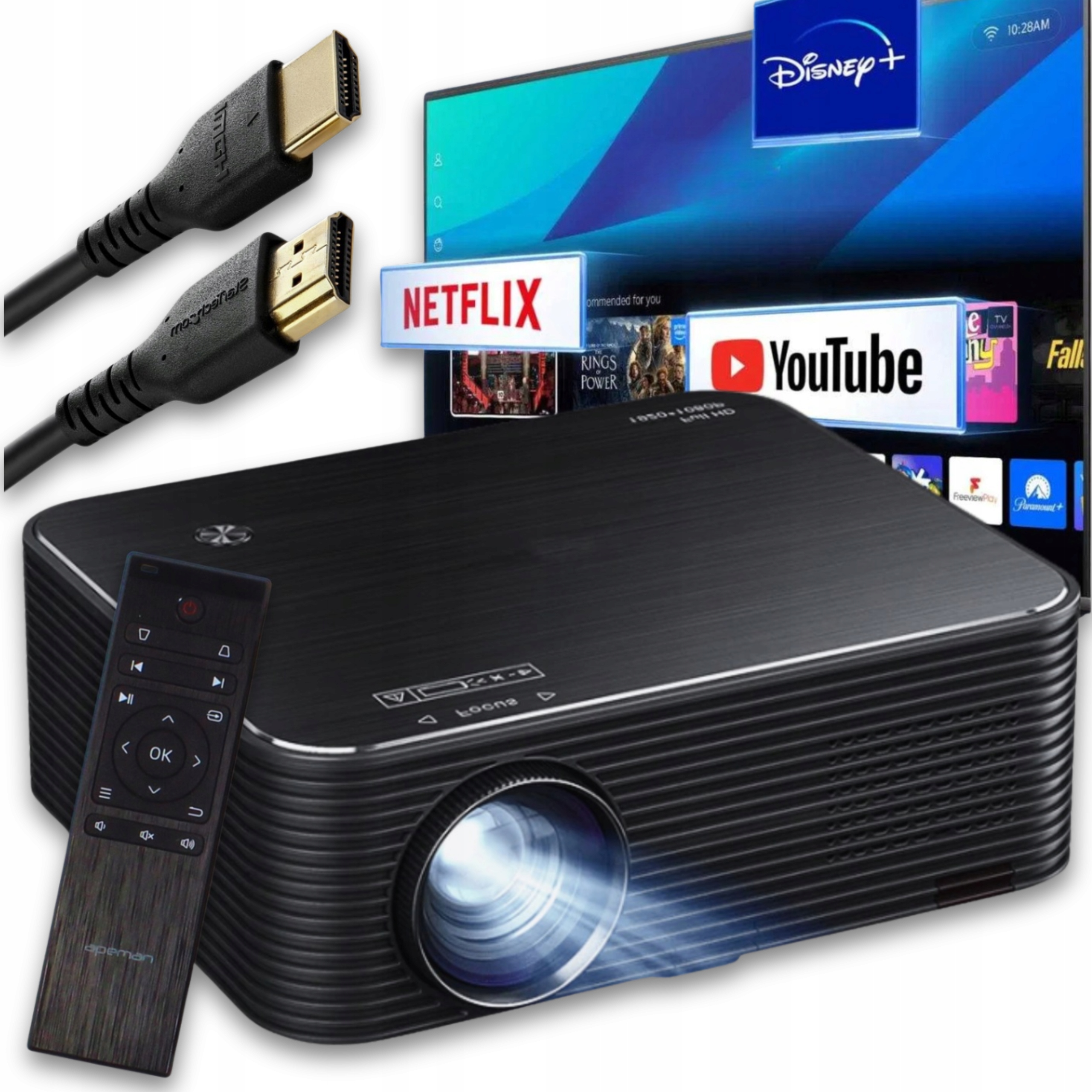 Projektor Led Rzutnik Apeman Full Hd 1080P 300" cali Hdmi obsługa 4K Pilot