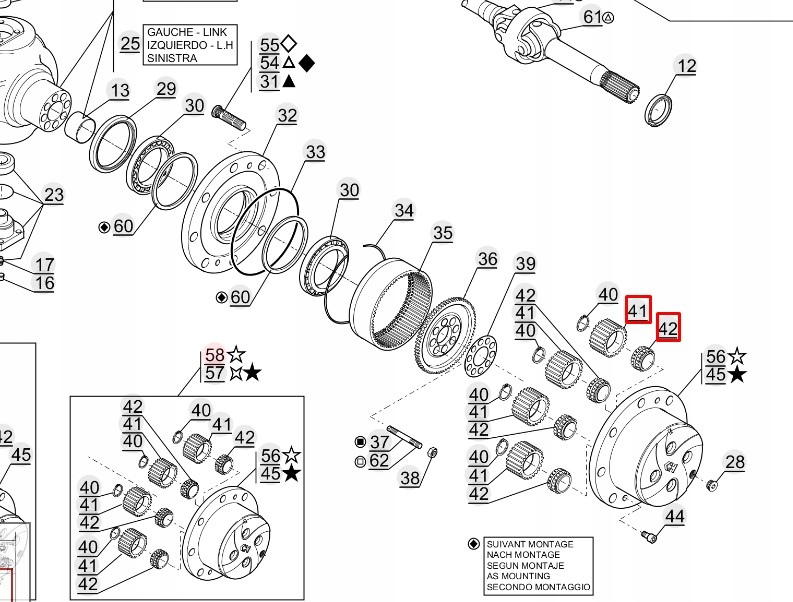 SATELITA KOŁO PLANETARNE Z ŁOŻYSKIEM MANITOU 562509 + 562510 Producent części nieznany producent