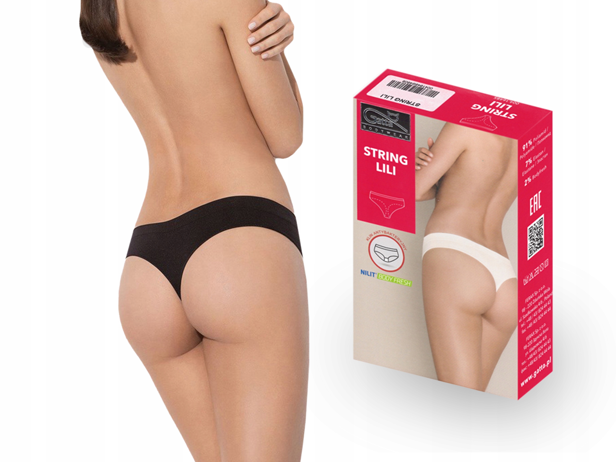 

Stringi Lili String Gatta, bezszwowe, czarne, XL