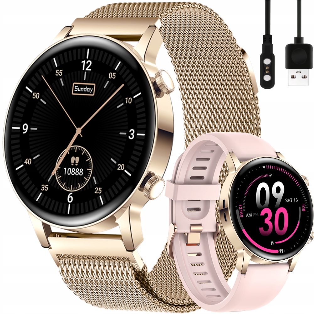 

Smartwatch Damski Rozmowy Ciśnienie Tętno 2 Paski