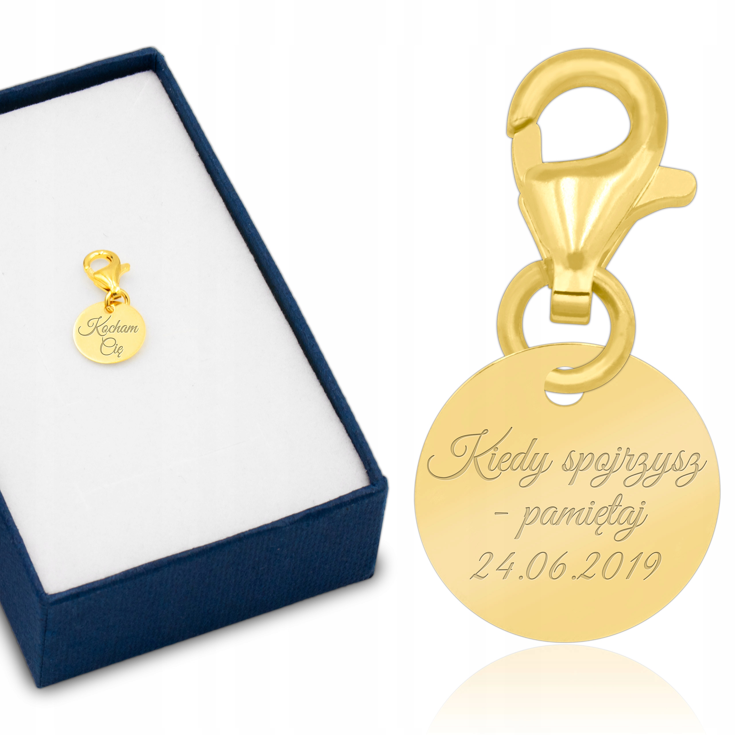 

Złota zawieszka pr. 585 Charms Kółko z Grawerem