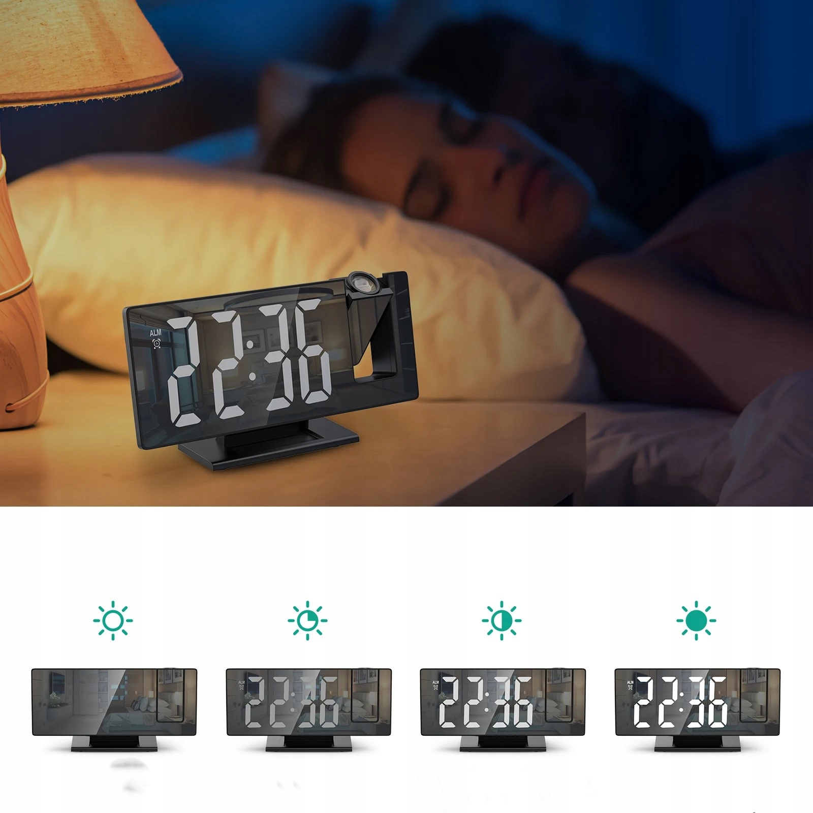 ZEGAR BUDZIK ELEKTRONICZNY LED PROJEKTOR TEMPERATURA KOLORY Marka DexXer