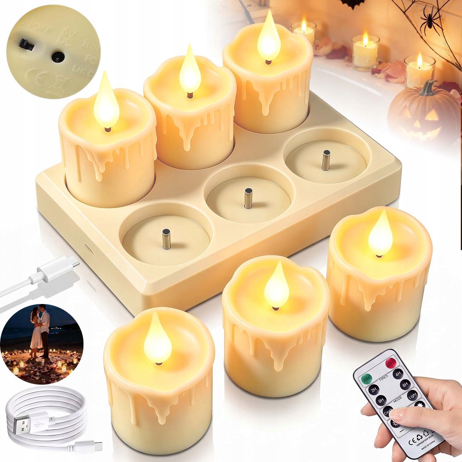 Led Čajové Svíčky Bezplamenné, Blikající, 6 Ks, Teplé Usb Do Obývacího Pokoje