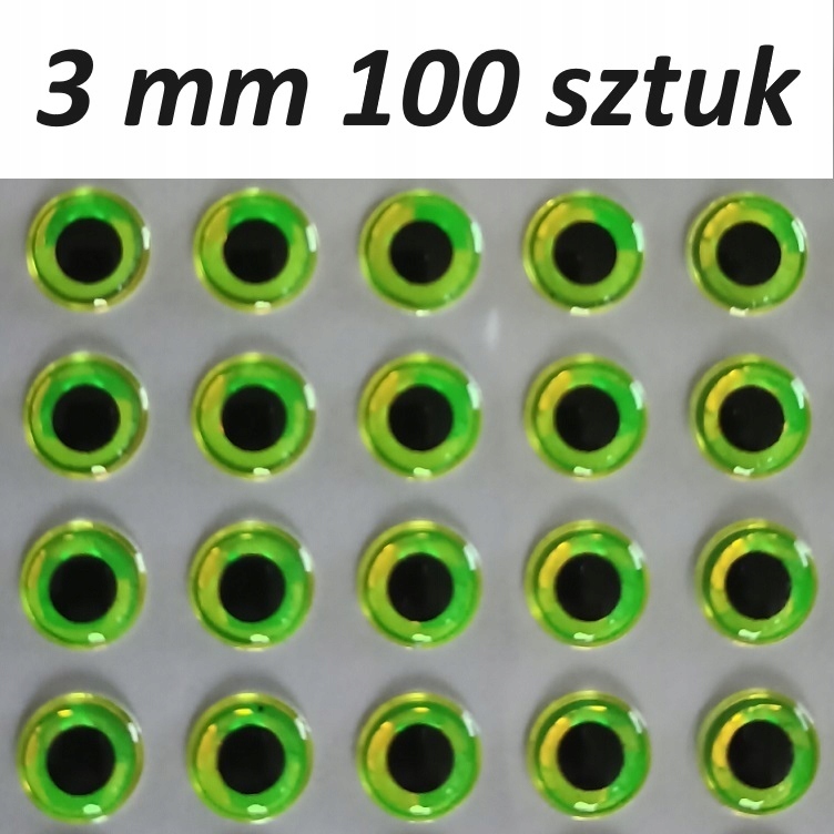 Oczy 3D 3 mm Lime Fluo Neon 100 sztuk
