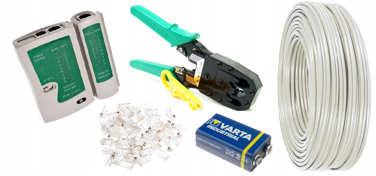 

Tester Zaciskarka 50 wtyk RJ45 50m Bateria