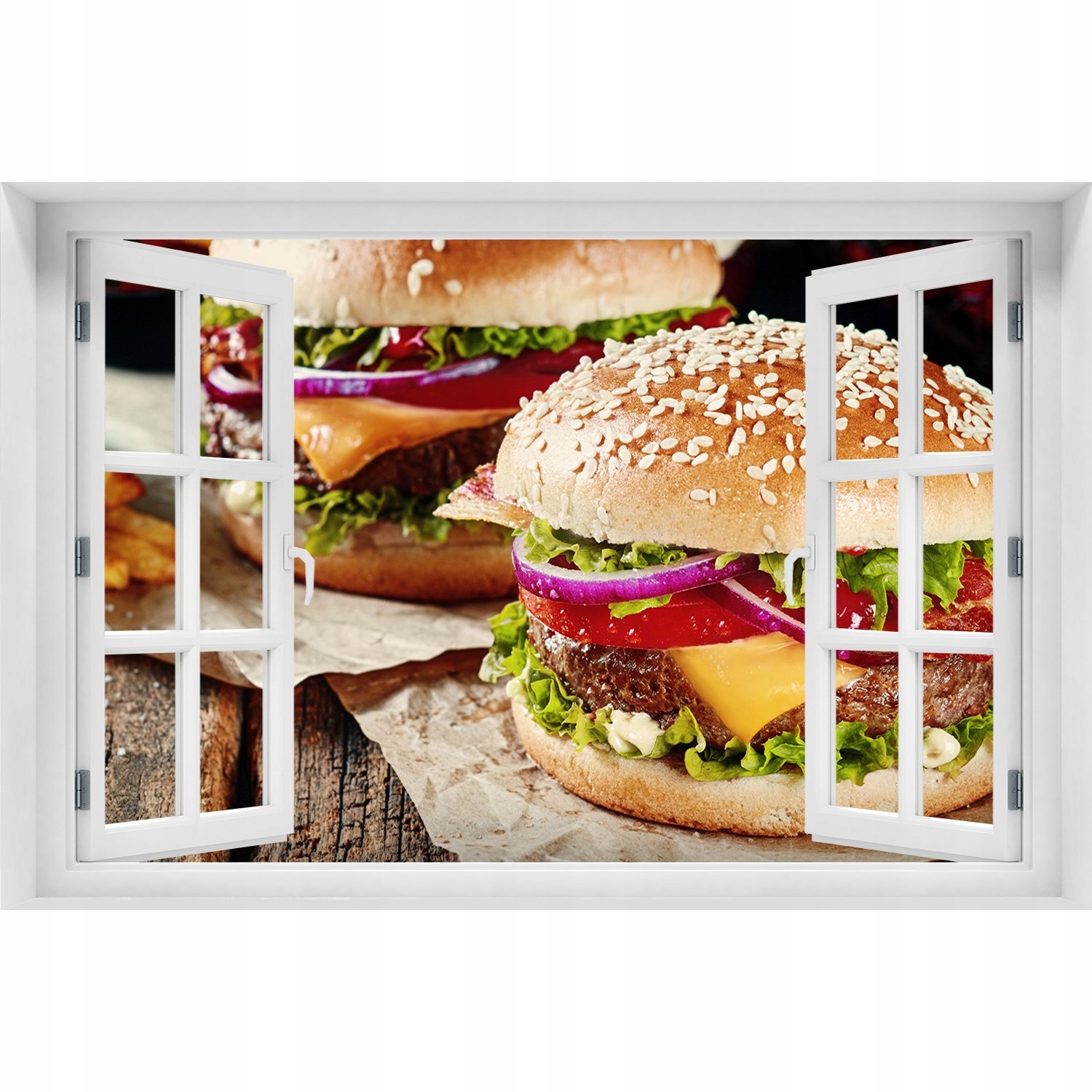 

3D Okno Naklejka Samoprzylepna Hamburgery 120x80