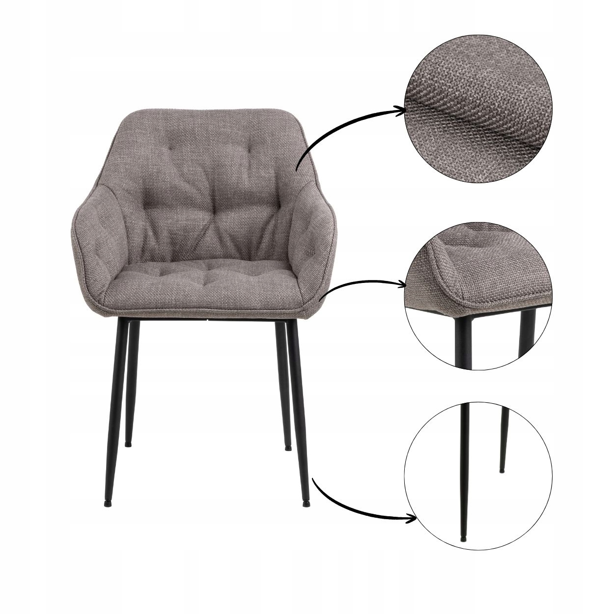 Béžová Stolička Čalúnená Stolička do obývačky a kancelárie, oceľové nohy