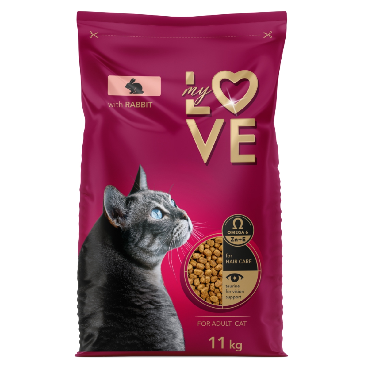 Levně Suché krmivo pro dospělé kočky s králíkem 11 kg My Love pro kočky