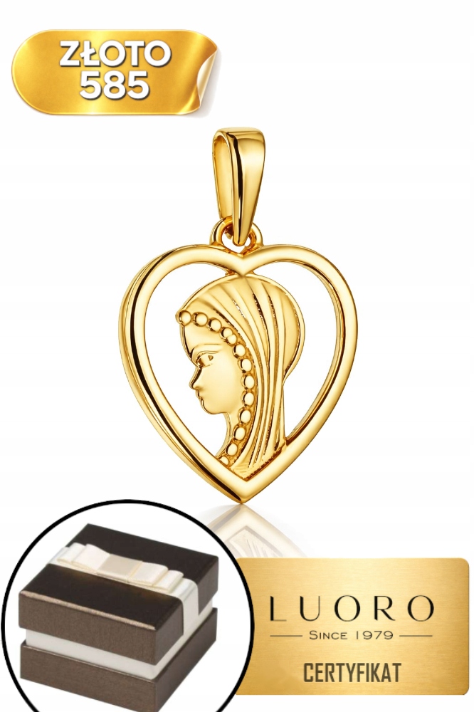 Zlatý Medailon 585 14K Matka Boží Srdce Lesklé 1,88 CM