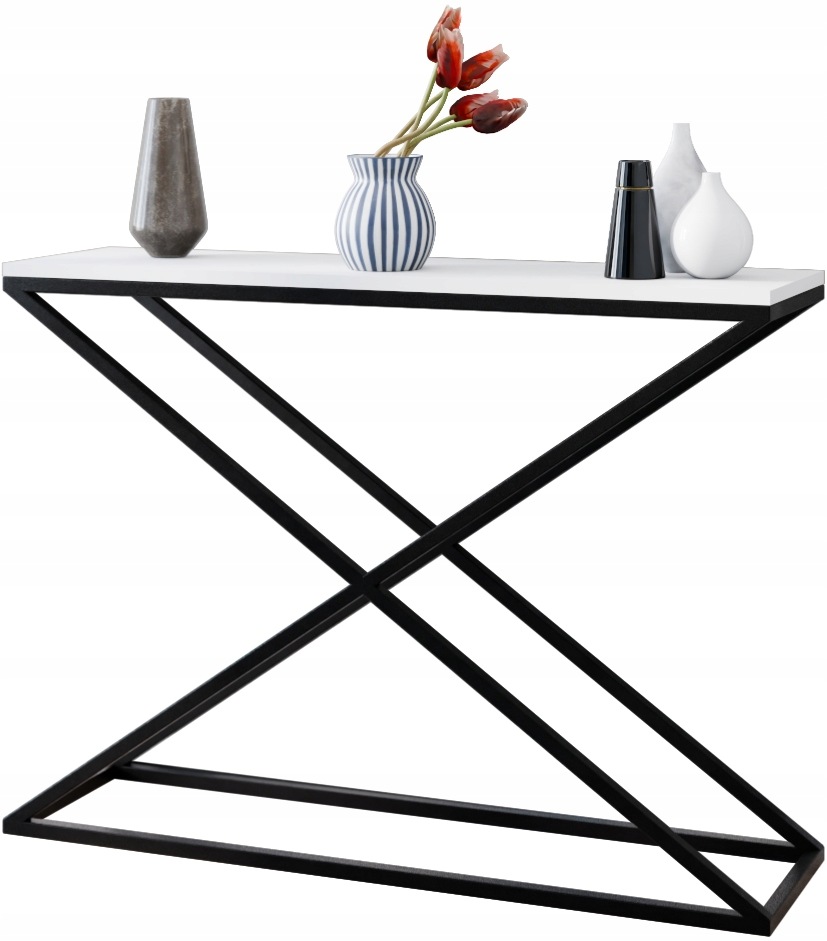 Konsola X loftowa metalowa 110x30x80 stolik toaletka czarny biały