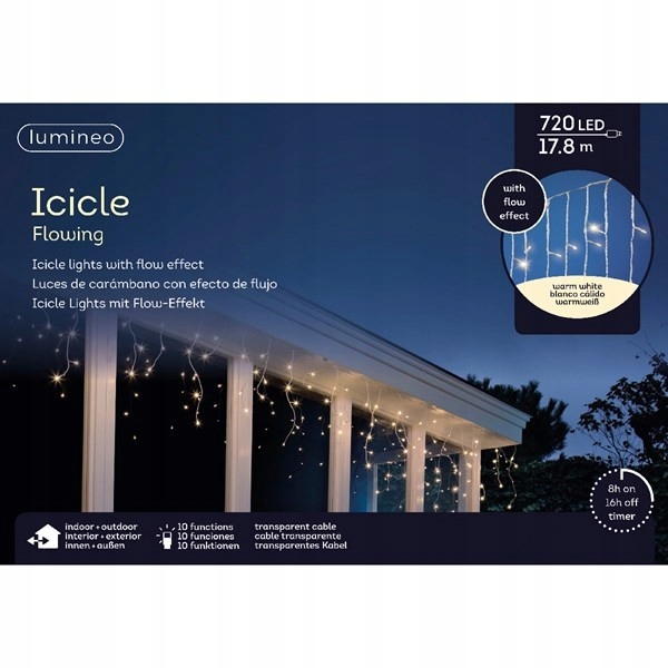 Lampy sople 720L na budovu teplé biele 17.8 m