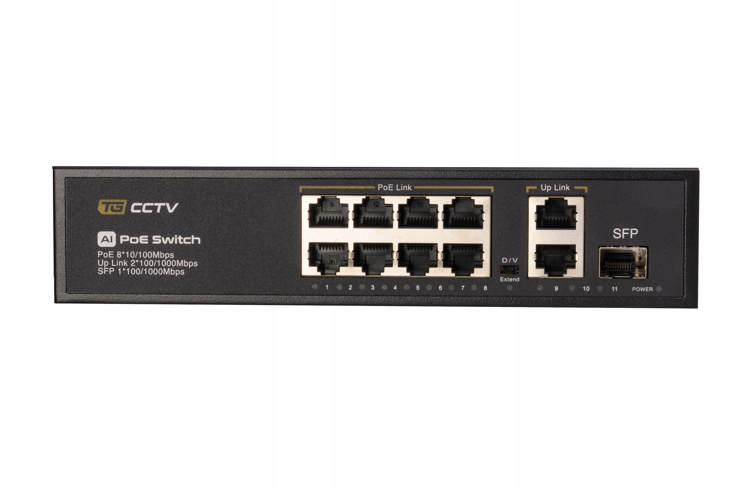 Switch 8x port PoE 2x Uplink 1x Sfp tryb Extend 250m 120W Plug&Play