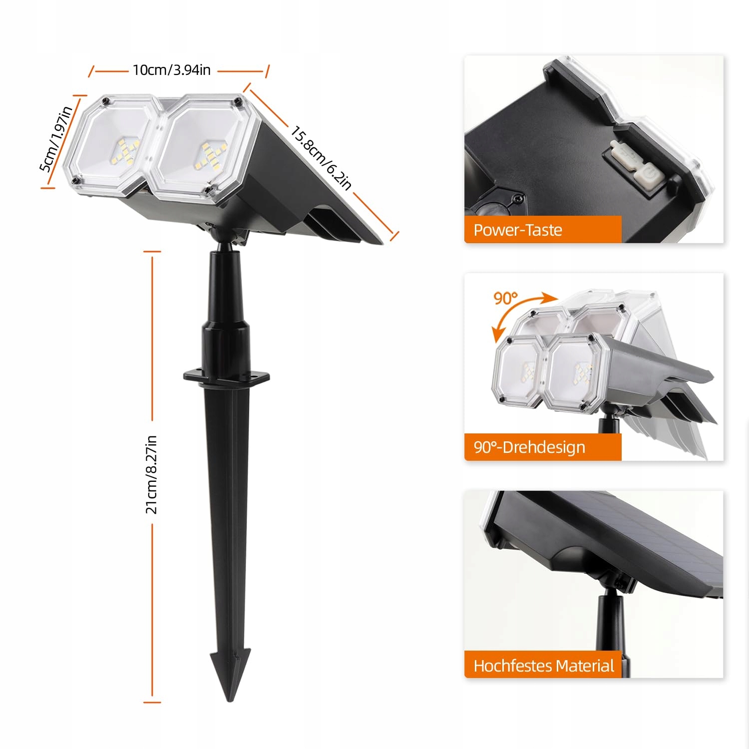 DA LIGHT Solarna Lampa Ogrodowa LED Zewnętrzna Dimmowalna IP65 Wodoodporna — miniatura 2